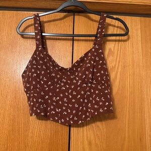 Kendall & Kylie Floral Red/Brown Crop Top